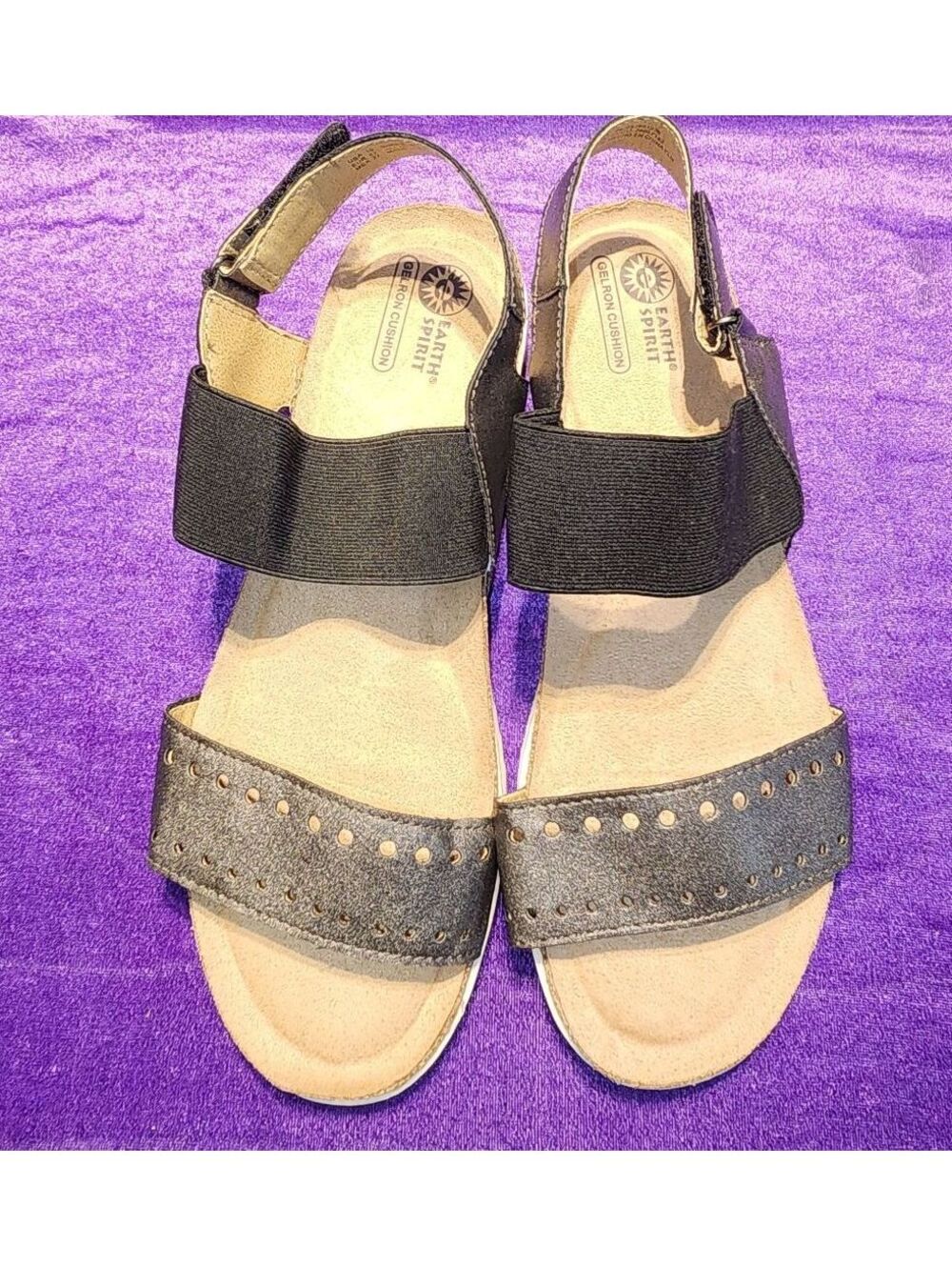 Earth Spirit Women's Black-Gray metallic Slingback Sandals Size 10